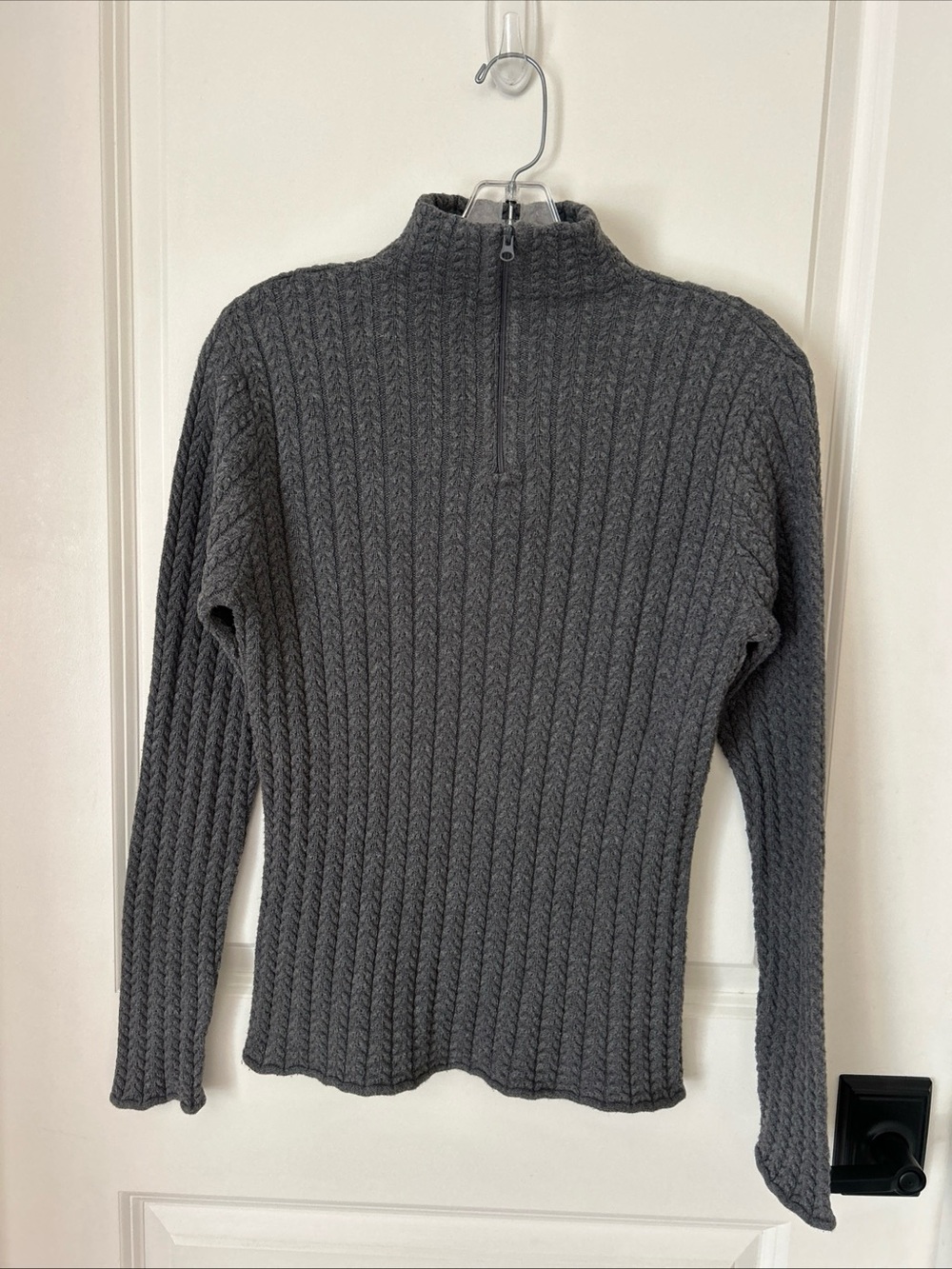 Wainscott 100% Cotton Gray 1/4 Zip Cable Knit Sweater Women’s Sz S Preppy